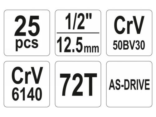 YATO Dugókulcs készlet 25 részes 1/2" 10-32 mm CrV