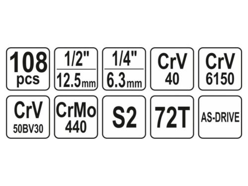 YATO Dugókulcs készlet 108 részes 1/4", 1/2" CrV