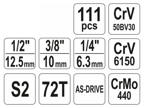 YATO Dugókulcs készlet 111 részes 1/4", 3/8", 1/2" CrV