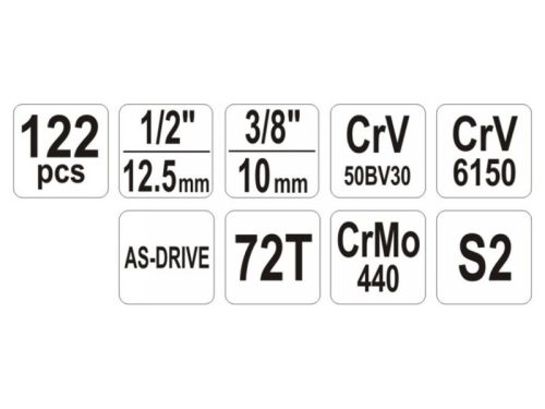 YATO Szerszámkészlet 122 részes 1/4", 1/2" CrV CrMo