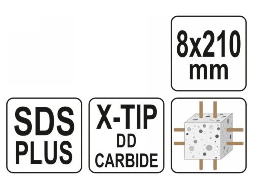YATO Kőzetfúró 8,0 x 210/150 mm négyélű SDS-Plus
