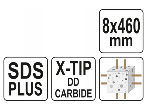 YATO Kőzetfúró 8,0 x 460/375 mm négyélű SDS-Plus