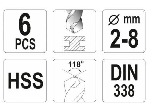 YATO Csigafúró készlet 6 részes 2-8 mm HSS