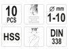 YATO Csigafúró készlet 10 részes 1-10 mm HSS