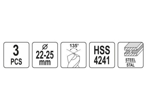 YATO Csigafúró készlet 3 részes 22-25 mm HSS
