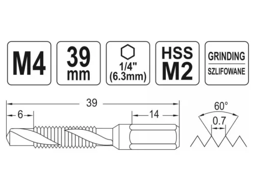 YATO Kombinált gépi fúró-menetfúró M4 bit befogású