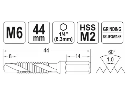 YATO Kombinált gépi fúró-menetfúró M6 bit befogású