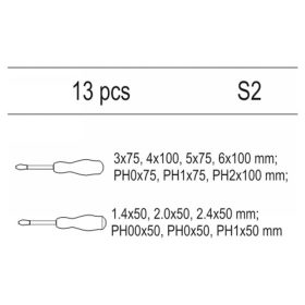 YATO Csavarhúzó készlet 13 részes S2 (fiókbetét)