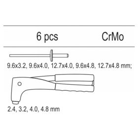   YATO Kézi popszegecshúzó és szegecsek 6 részes (fiókbetét)