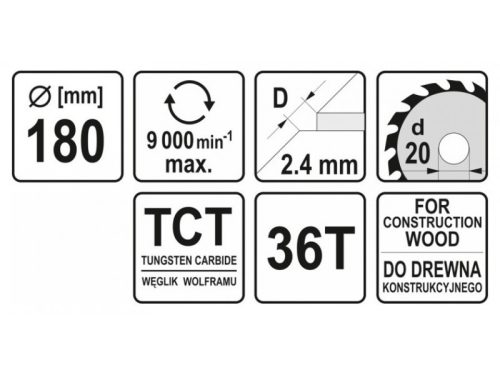 YATO Fűrésztárcsa fához 180 x 20 x 1,8 mm / 36T