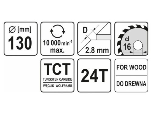 YATO Fűrésztárcsa fához 130 x 16 x 2,0 mm / 24T