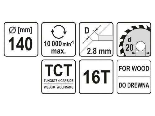 YATO Fűrésztárcsa fához 140 x 20 x 2,0 mm / 16T