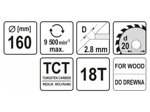 YATO Fűrésztárcsa fához 160 x 20 x 2,0 mm / 18T