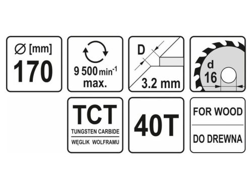 YATO Fűrésztárcsa fához 170 x 16 x 2,2 mm / 40T