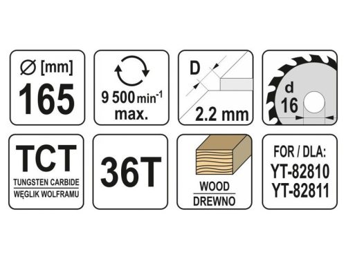 YATO Fűrésztárcsa fához 165 x 16 x 1,5 mm / 36T