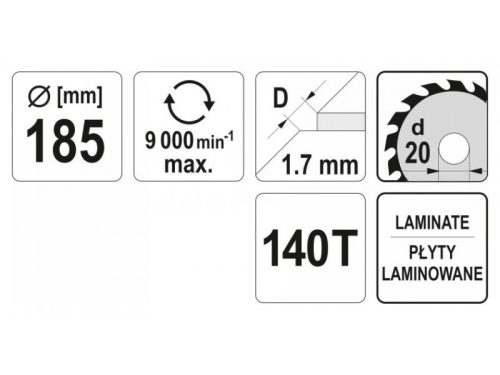 YATO Fűrésztárcsa laminált padlóhoz 185 x 20 x 1,4 mm / 140T