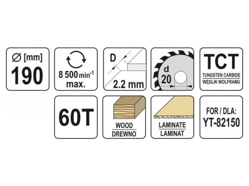 YATO Fűrésztárcsa fához 190 x 20 x 1,5 mm / 60T
