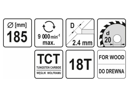 YATO Fűrésztárcsa fához 185 x 20 x 1,4 mm / 18T