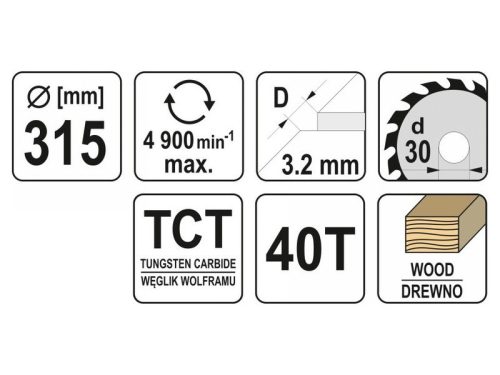 YATO Fűrésztárcsa fához 315 x 30 x 3,2 mm / 40T