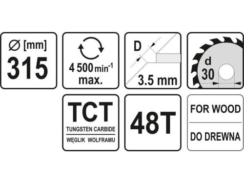 YATO Fűrésztárcsa fához 315 x 30 x 2,5 mm / 48T