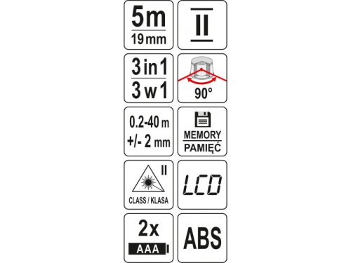 YATO Lézeres mérőszalag 5 m x 19 mm 40 m