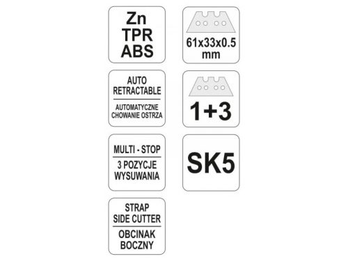 YATO Trapézpengés kés visszahúzható 3 db trapéz pengével