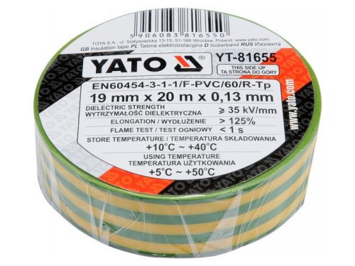 YATO Szigetelőszalag 19 x 0,13 mm x 20 m zöld-sárga