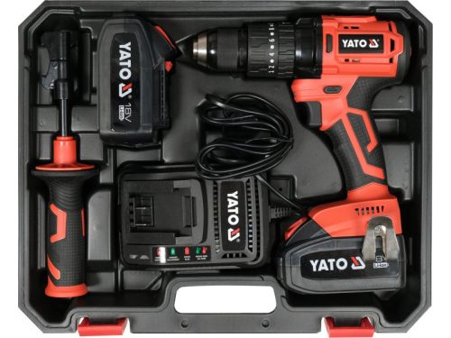 YATO Akkus ütvefúró-csavarozó 75 Nm szénkefe nélküli 18 V (2 x 3,0 Ah akku + töltő)