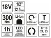 YATO Akkus ütvecsavarozó 1/2" 300 Nm 18 V Li-Ion (akku és töltő nélkül)