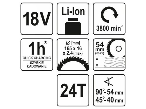 YATO Akkus körfűrész 165 mm 18 V Li-Ion (akku és töltő nélkül)