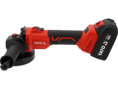 YATO Akkumulátoros sarokcsiszoló szénkefementes 125 mm 18 V ( 4 Ah akksival és 2 Ah töltővel )
