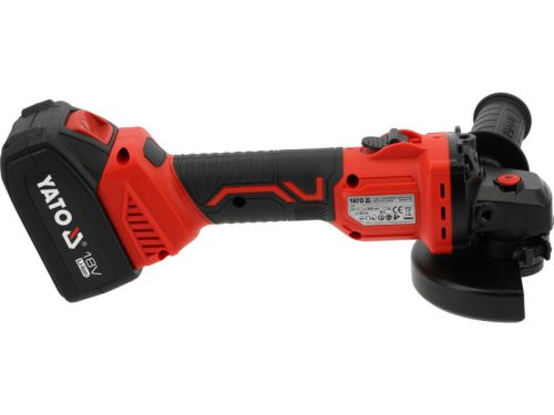 YATO Akkumulátoros sarokcsiszoló szénkefementes 125 mm 18 V ( 4 Ah akksival és 2 Ah töltővel )