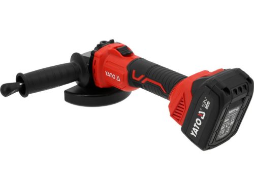 YATO Akkumulátoros sarokcsiszoló szénkefementes 125 mm 18 V ( 4 Ah akksival és 2 Ah töltővel )
