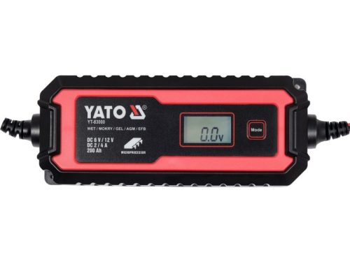 YATO Akkumulátor töltő 6/12 V 2/4 A max. 200 Ah LCD kijelző