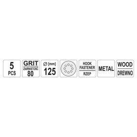 YATO Tépőzáras fíbertárcsa 125 mm / P80 8 lyukas (5 db)