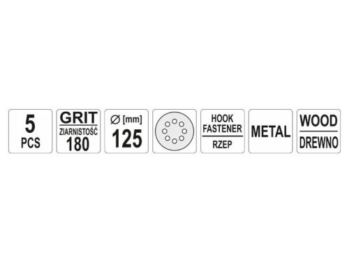 YATO Tépőzáras fíbertárcsa 125 mm / P180 8 lyukas (5 db)