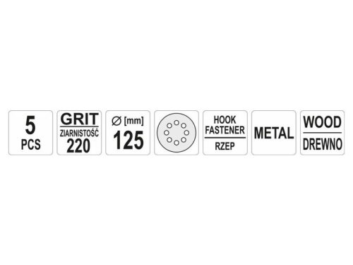 YATO Tépőzáras fíbertárcsa 125 mm / P220 8 lyukas (5 db)