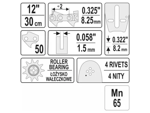 YATO Láncfűrész láncvezető 12" 0,325" 1,5 mm