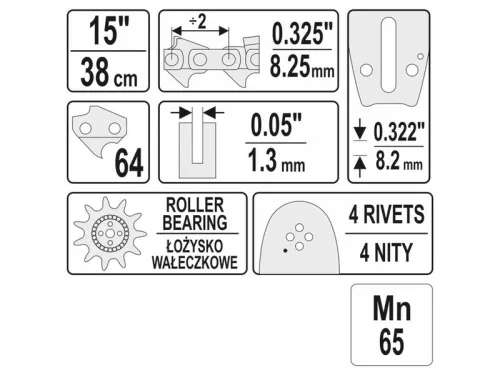YATO Láncfűrész láncvezető 15" 0,325" 1,3 mm
