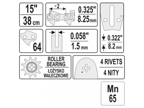 YATO Láncfűrész láncvezető 15" 0,325" 1,5 mm