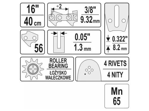 YATO Láncfűrész láncvezető 16" 3/8" 1,3 mm