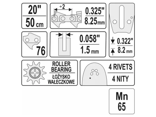 YATO Láncfűrész láncvezető 20" 0,325" 1,5 mm