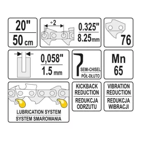 YATO Láncfűrész lánc 20" 0,325" 1,5 mm 76 szem