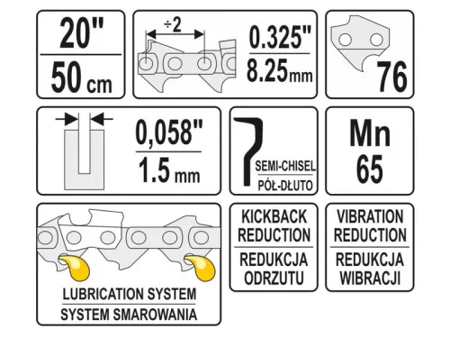 YATO Láncfűrész lánc 20" 0,325" 1,5 mm 76 szem