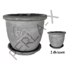 Agyag cserép+alátét SZÜRKE+levél szett