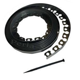   Elasztikus gyepszegély FEKETE/SZÜRKE 3,8cmx10m 20db leszúrótüskével