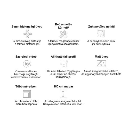 Spirit Matt 90x90 cm íves zuhanykabin zuhanytálca nélkül