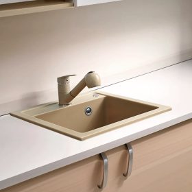   Nia szögletes egy medencés gránit mosogató szifonnal bézs