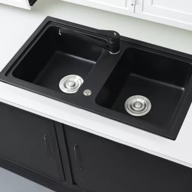   Tia szögletes két medencés gránit mosogató szifonnal fekete