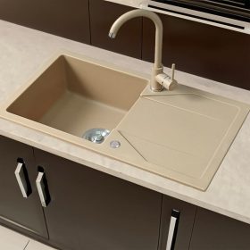   Gori szögletes egy medence + csepegtető gránit mosogató szifonnal bézs